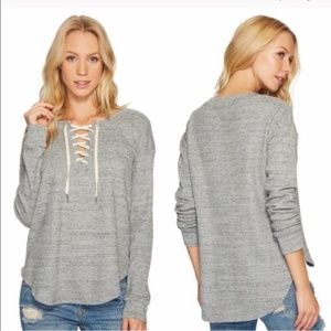 Splendid Lace Up Tie Henley Long Sleeve Top S